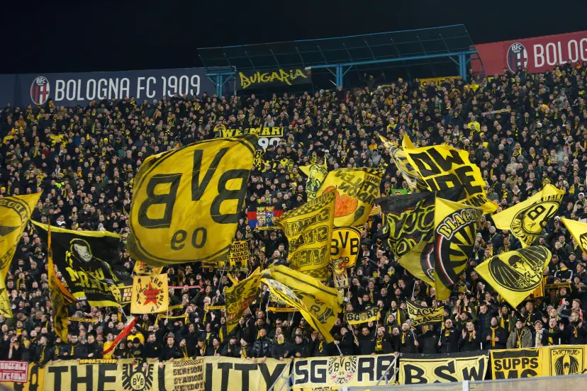 Borussia Fans during the IUefa Champions League, 2024/25 season, football match between Bologna FC 1909 and Borussia Dortmund