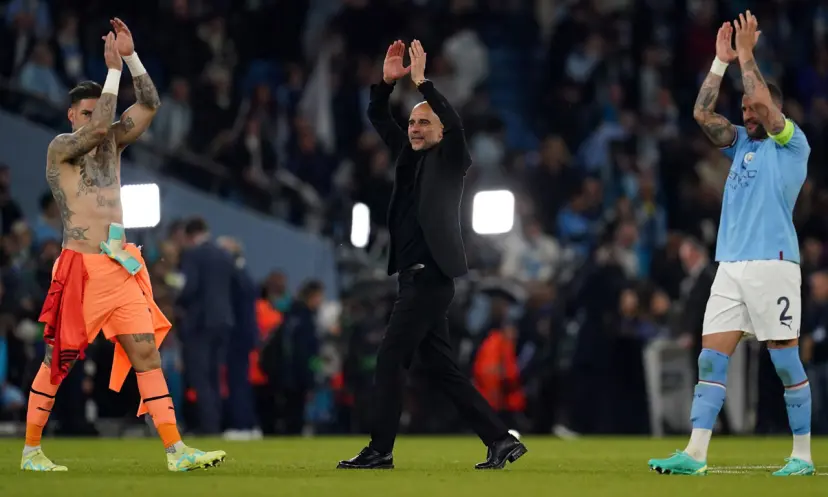 Ederson, Pep Guardiola, Kyle Walker, Manchester City v Real Madrid 2023
