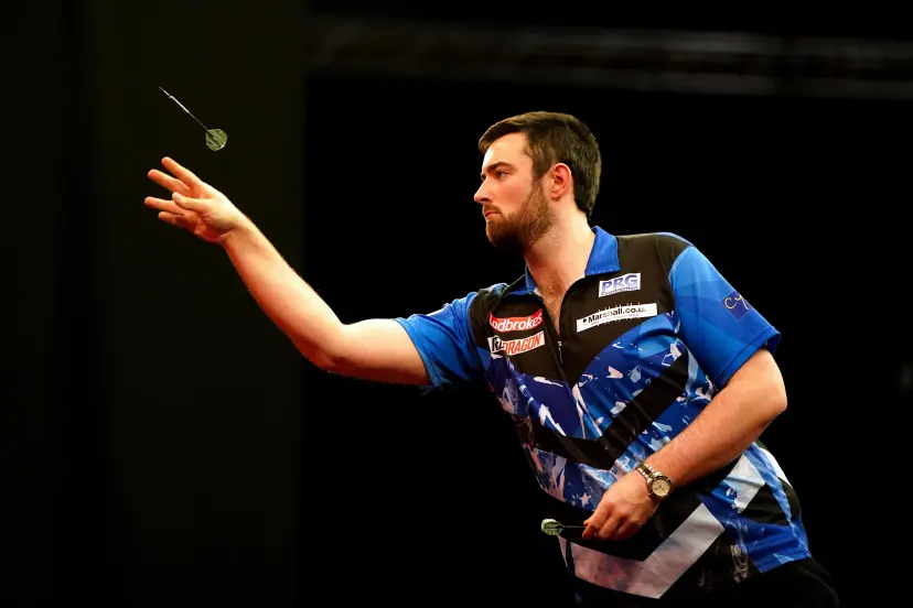 Luke Humphries during day two of the Ladbrokes UK Open 2021 tournament