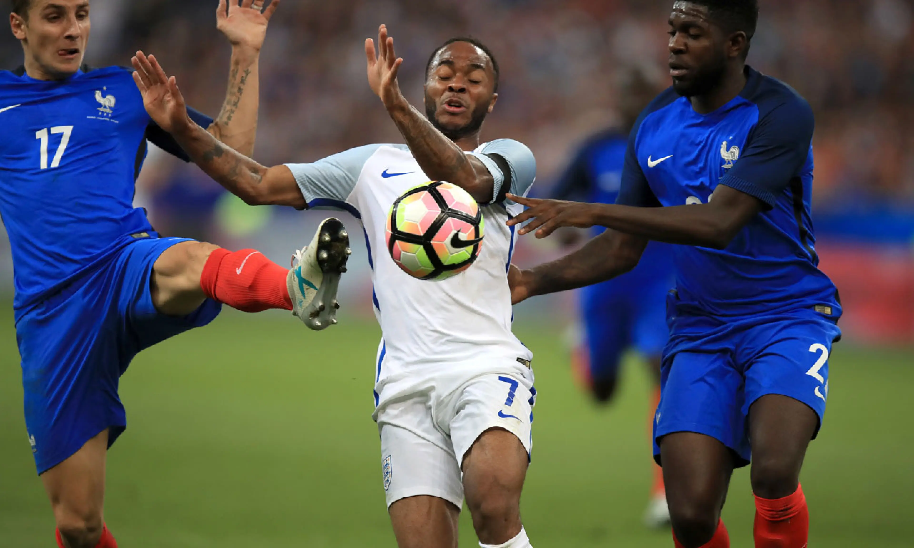Lucas Digne, Raheem Sterling, Samuel Umtiti, England v France