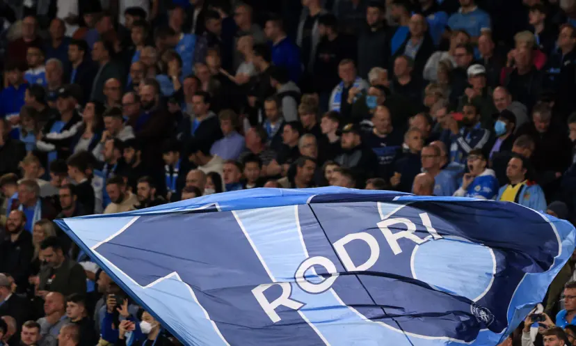 Rodri flag, Manchester City v Leipzig 2021