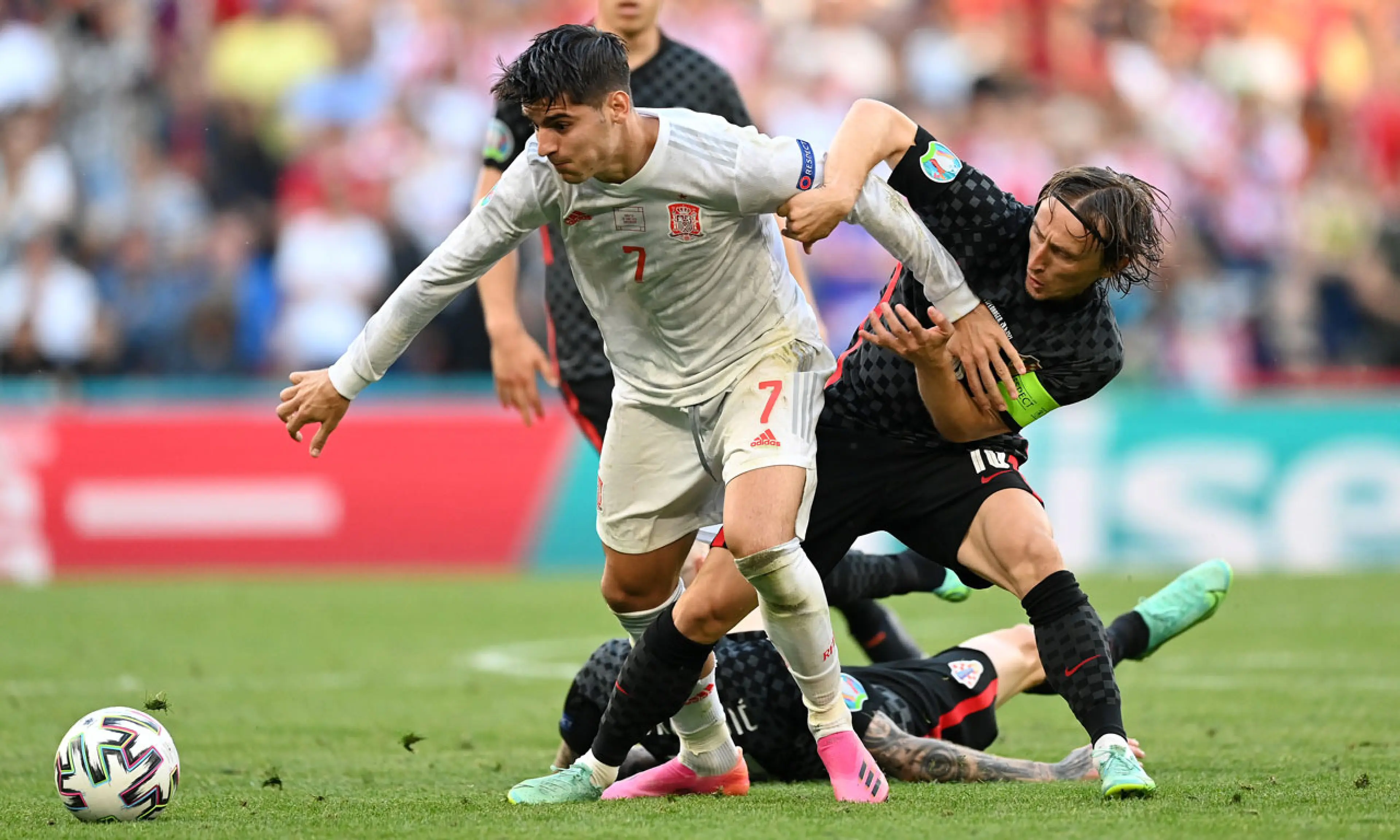 Alvaro Morata, Luka Modric, Croatia v Spain Euro 2020