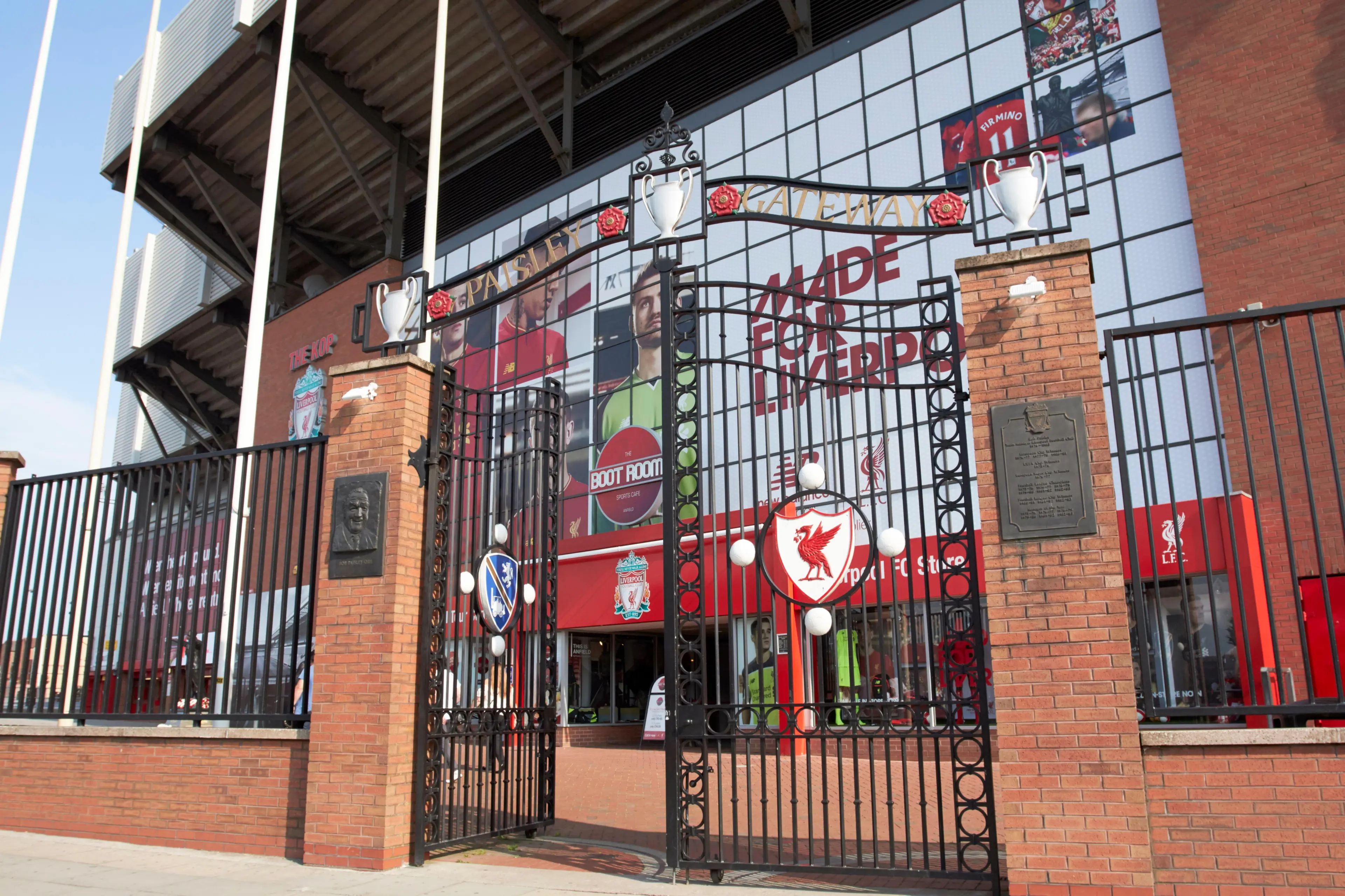 the Paisley gateway at Liverpool FC anfield stadium Liverpool Merseyside UK