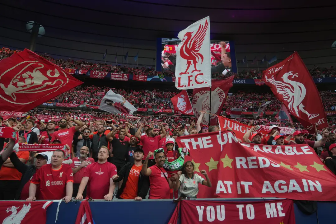 Paris, France. 28th May, 2022. Liverpool FC fans during the UEFA Champions League Final match between Liverpool FC and Real Madrid played at Stade de France on May 28, 2022 in Paris, France