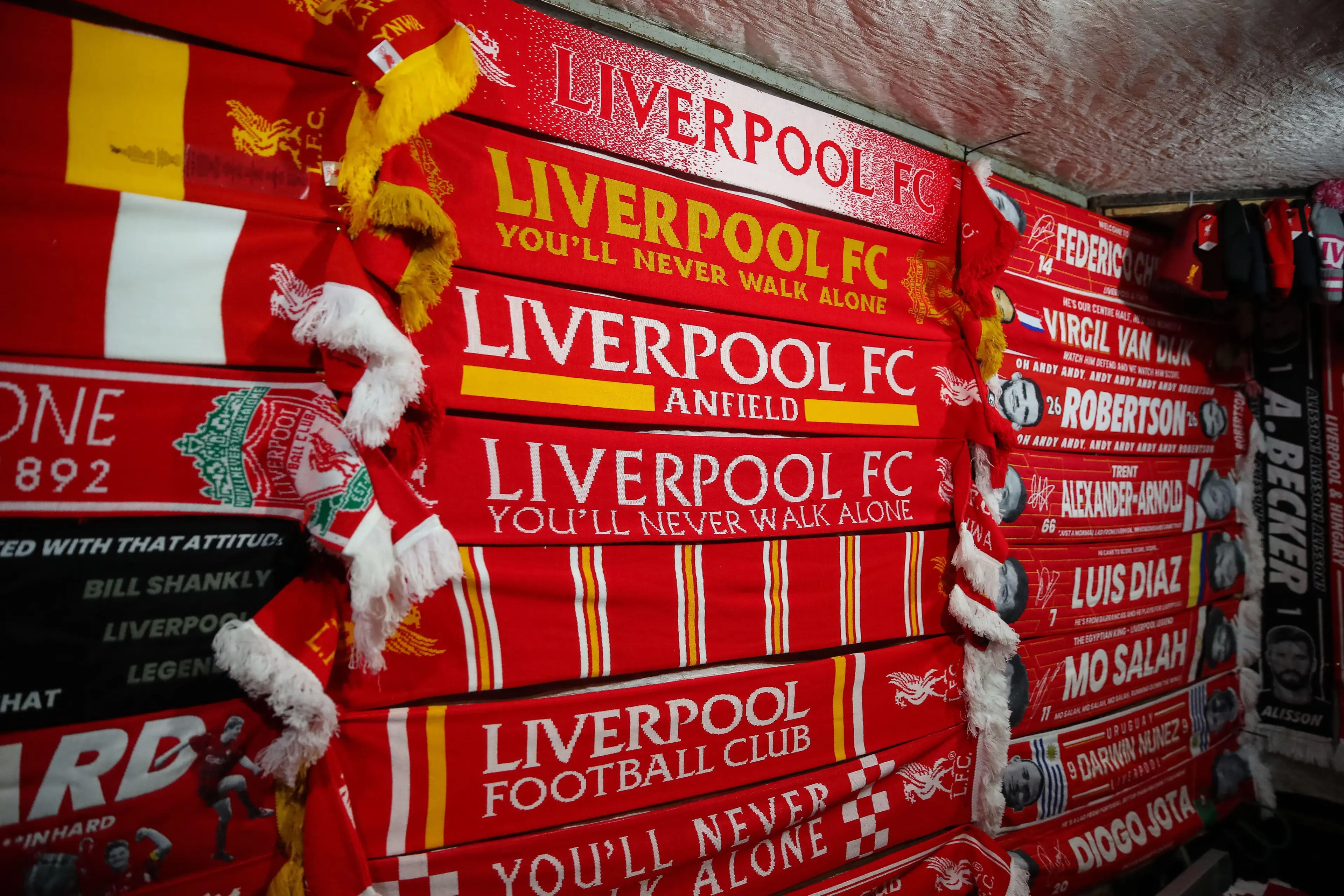Liverpool scarves outside Anfield
