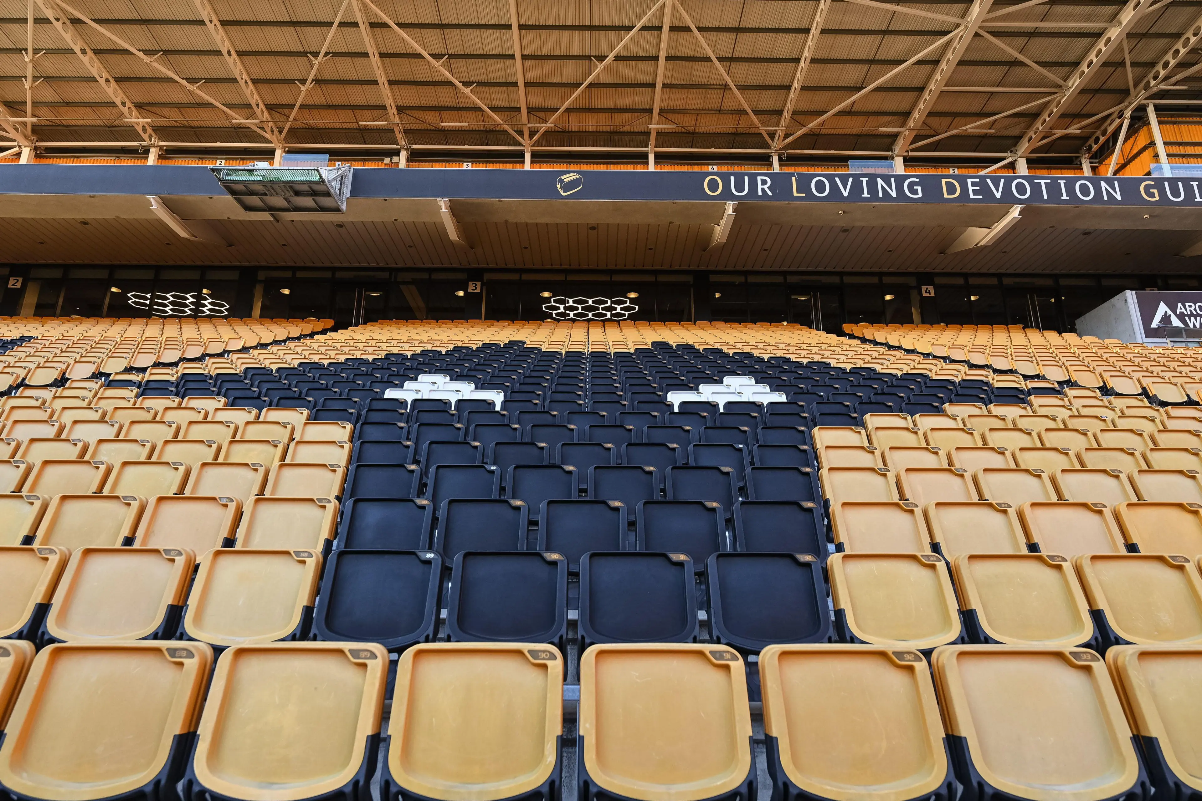 Wolves badge set out in the seats at Molineux
