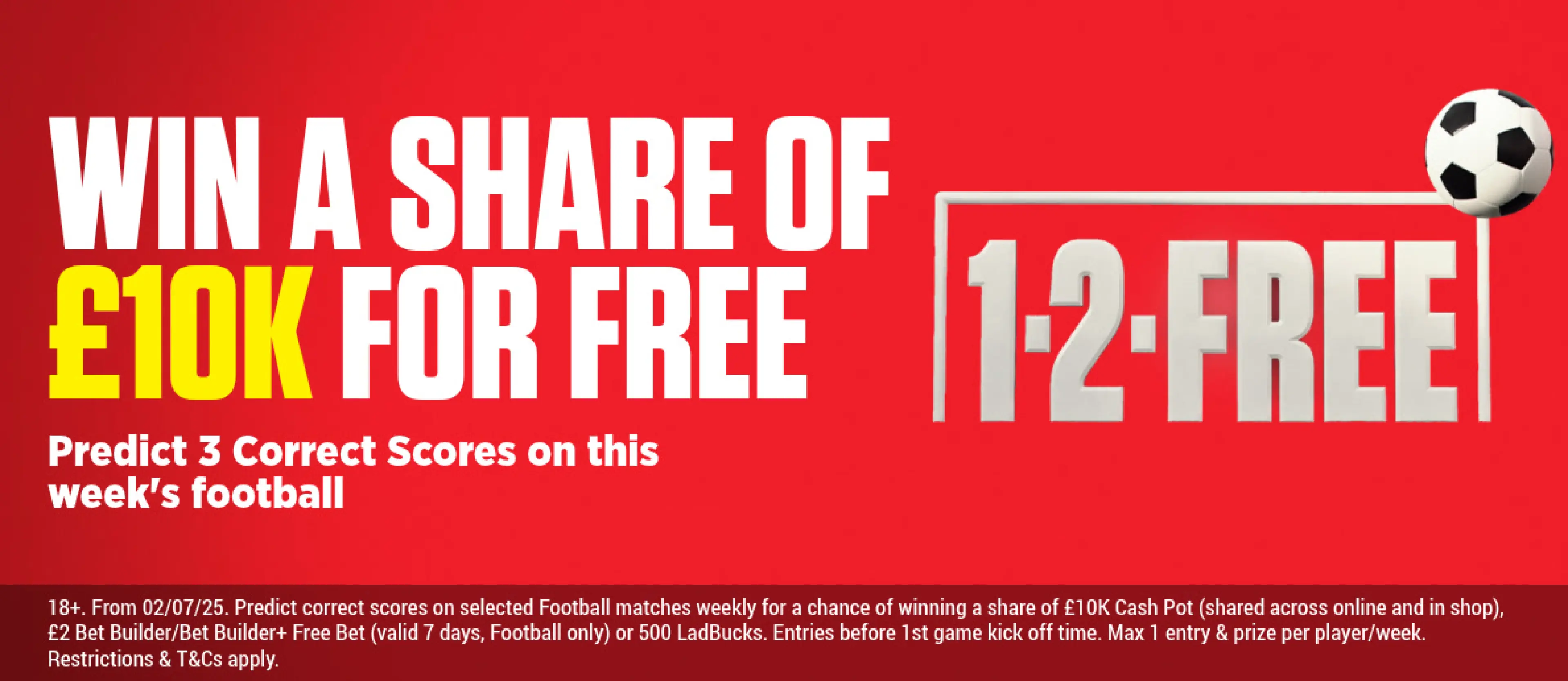 1-2-Free - Win a Share of £10k by predicting 3 correct football scores this week
