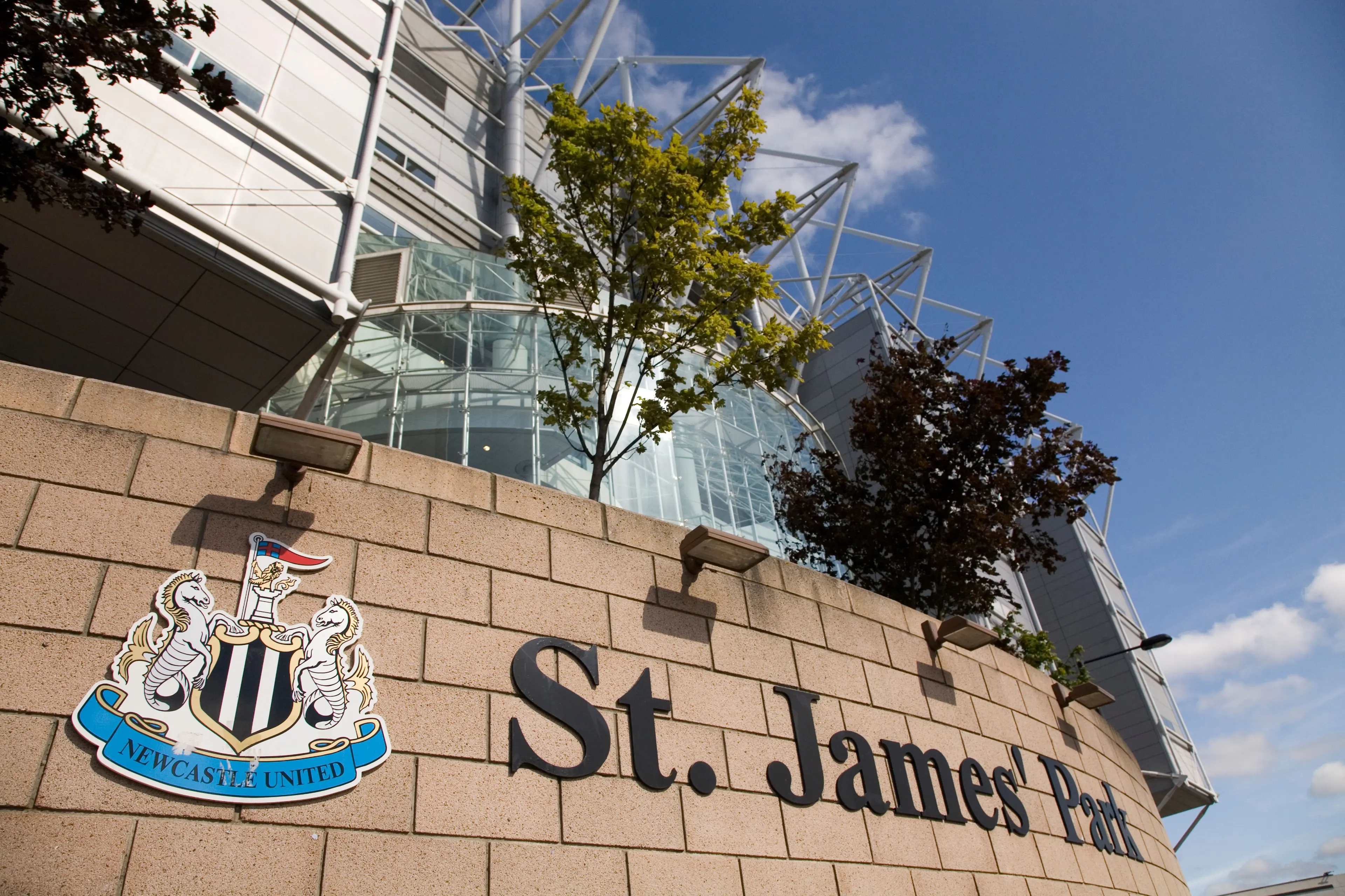 The exterior of St James' Park in Newcastle-upon-Tyne, England