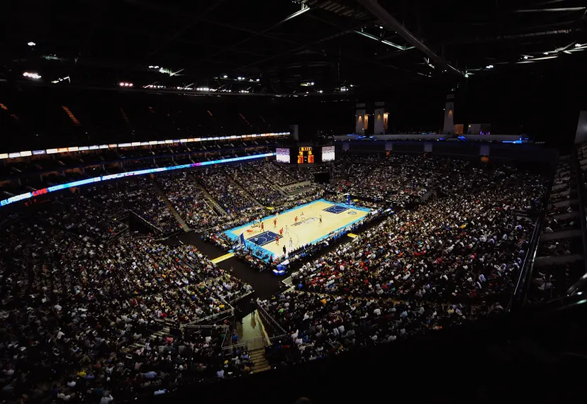 A general view of the action between Chicago Bulls and Utah Jazz during the NBA Europe Live match at the O2 Arena, London