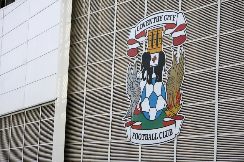 General view of he Coventry City logo on the side of the Ricoh Arena
