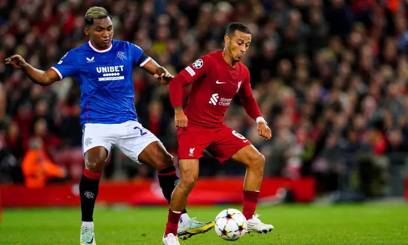 Alfredo Morelos, Thiago Alcantara, Liverpool v Rangers