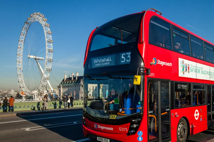 A big red bus in the centre of London