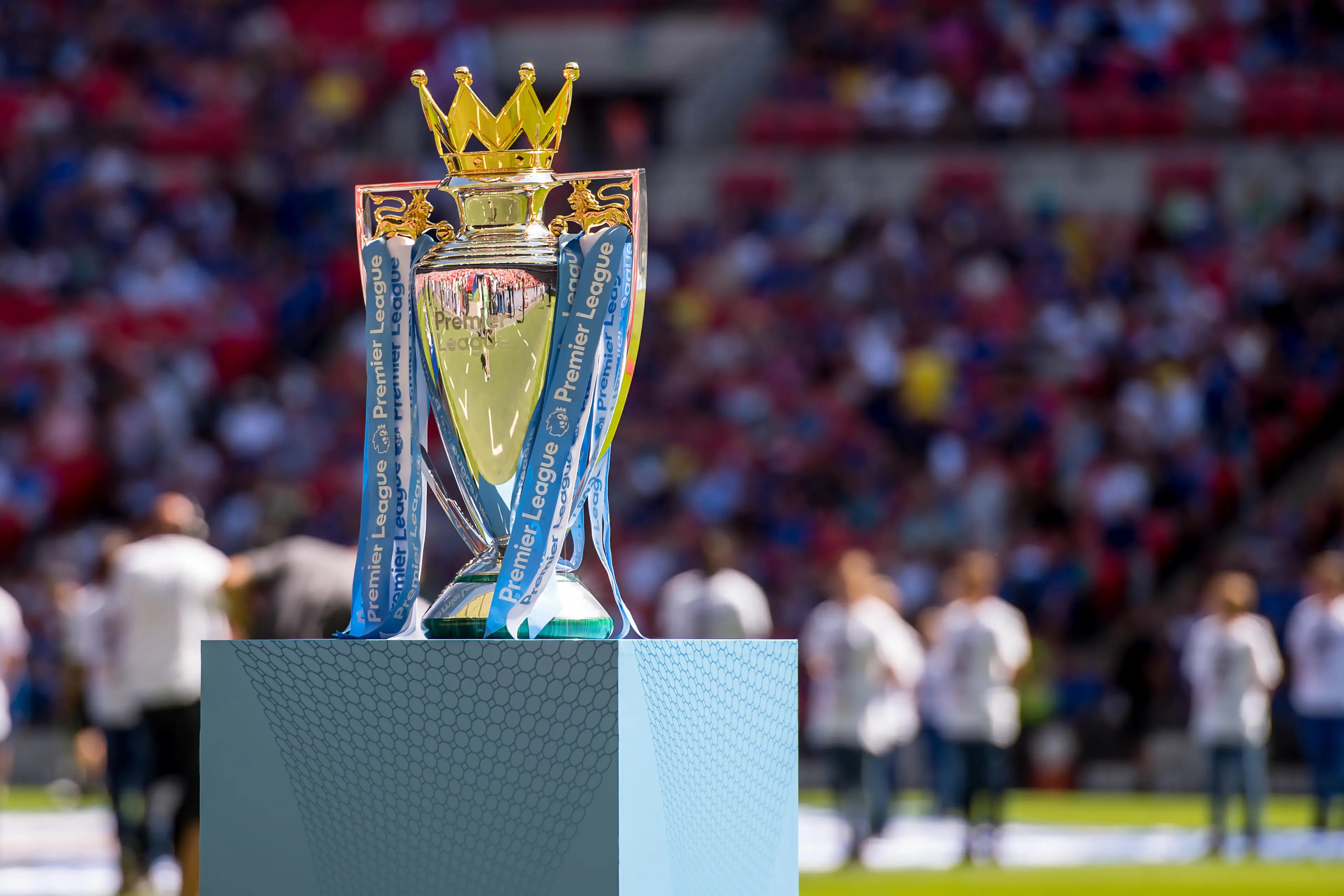 Premier League trophy at Wembley Stadium, UK