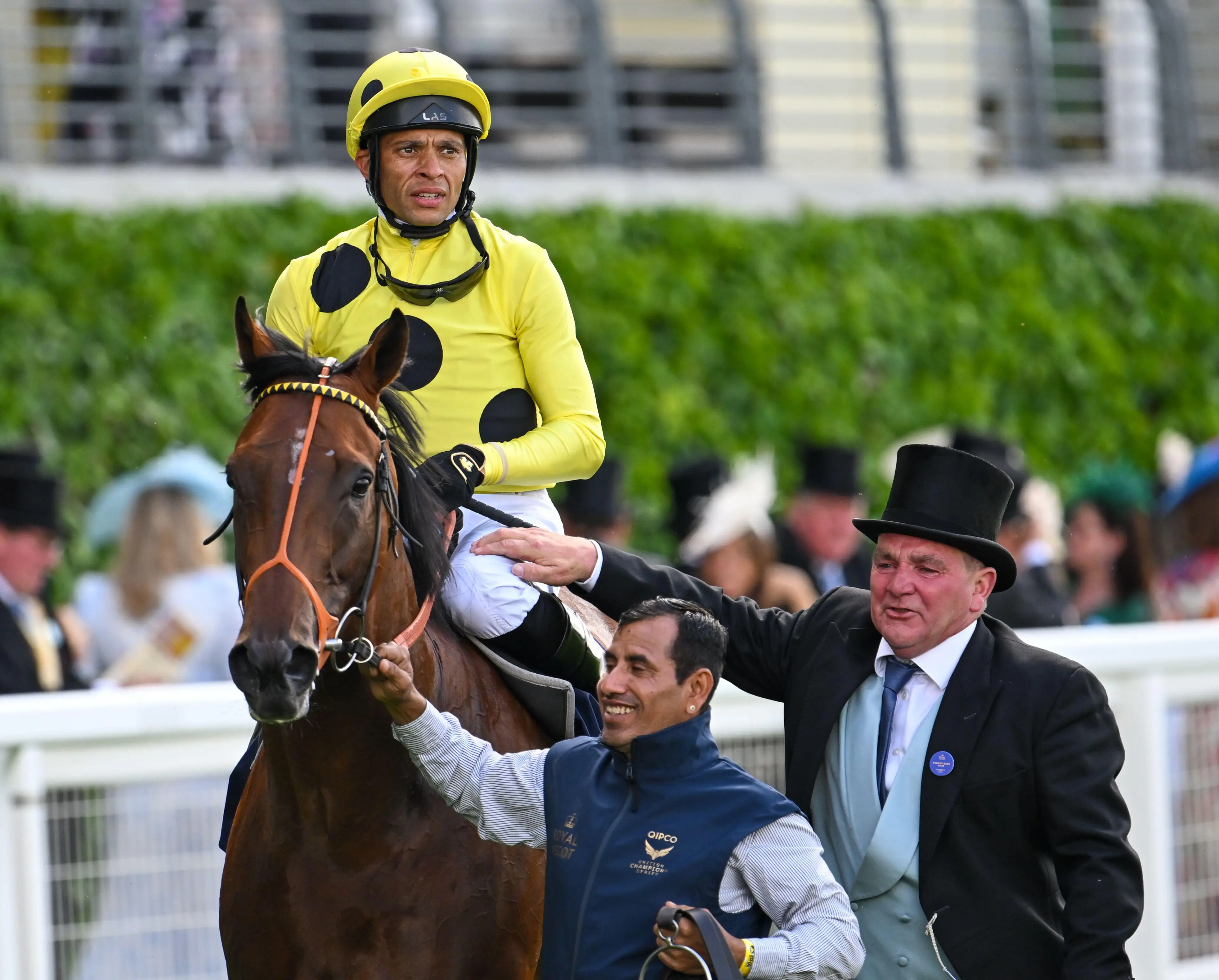 Ascot, UK. 18 June, 2024. Jockey Sean Levey celebrates riding Rosallion to the win in the St James's Palace Stakes on day one of Royal Ascot.