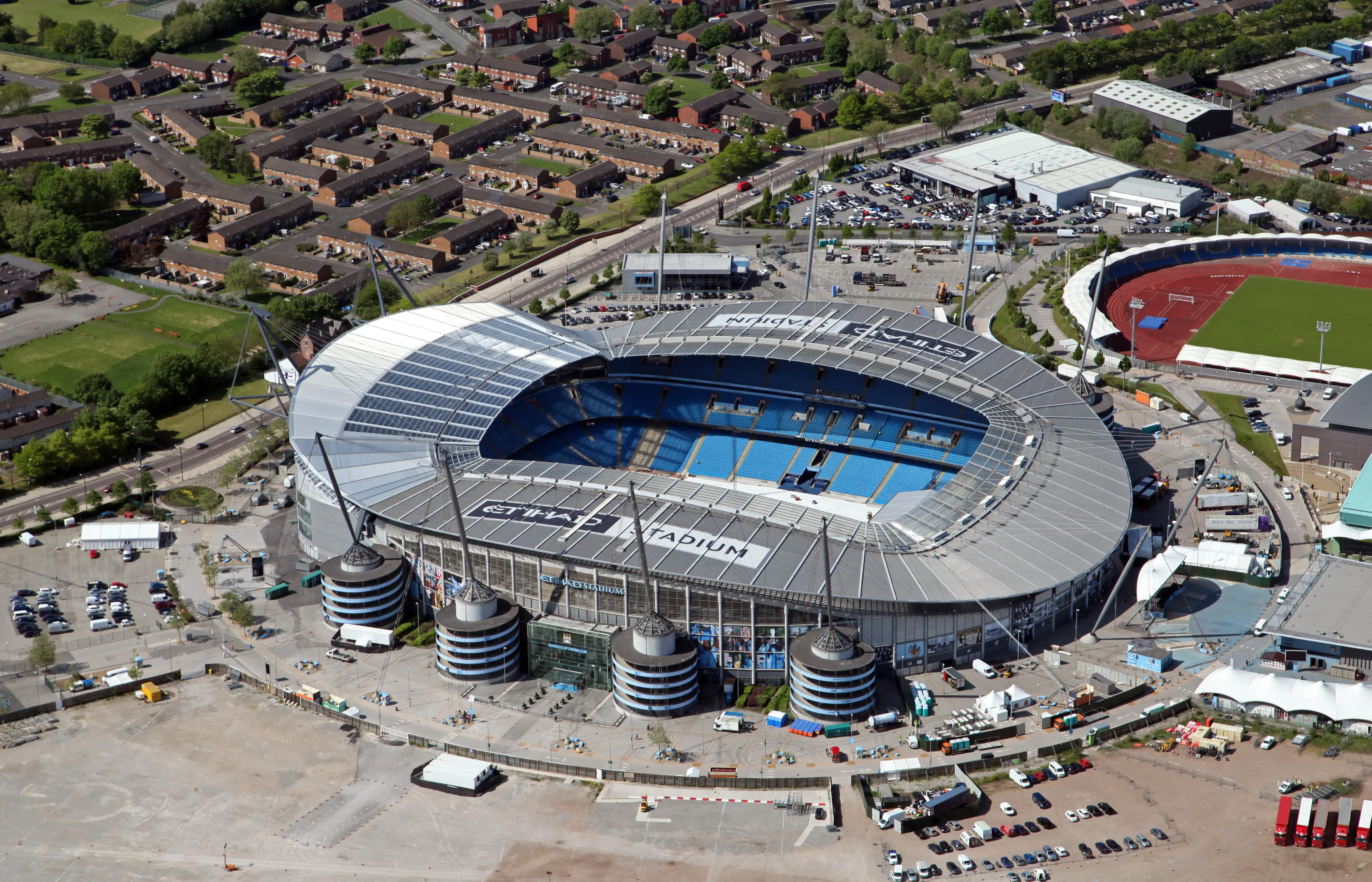 aerial view of Manchester City Football Academy, Etihad Stadium & Manchester Regional Centre