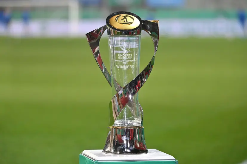 Trophy, cup, trophy, trophy U 21 European champions. Soccer Laenderspiel, U21 European Championship qualification 7th matchday Germany - San Marino 4-0 on November 16, 2021
