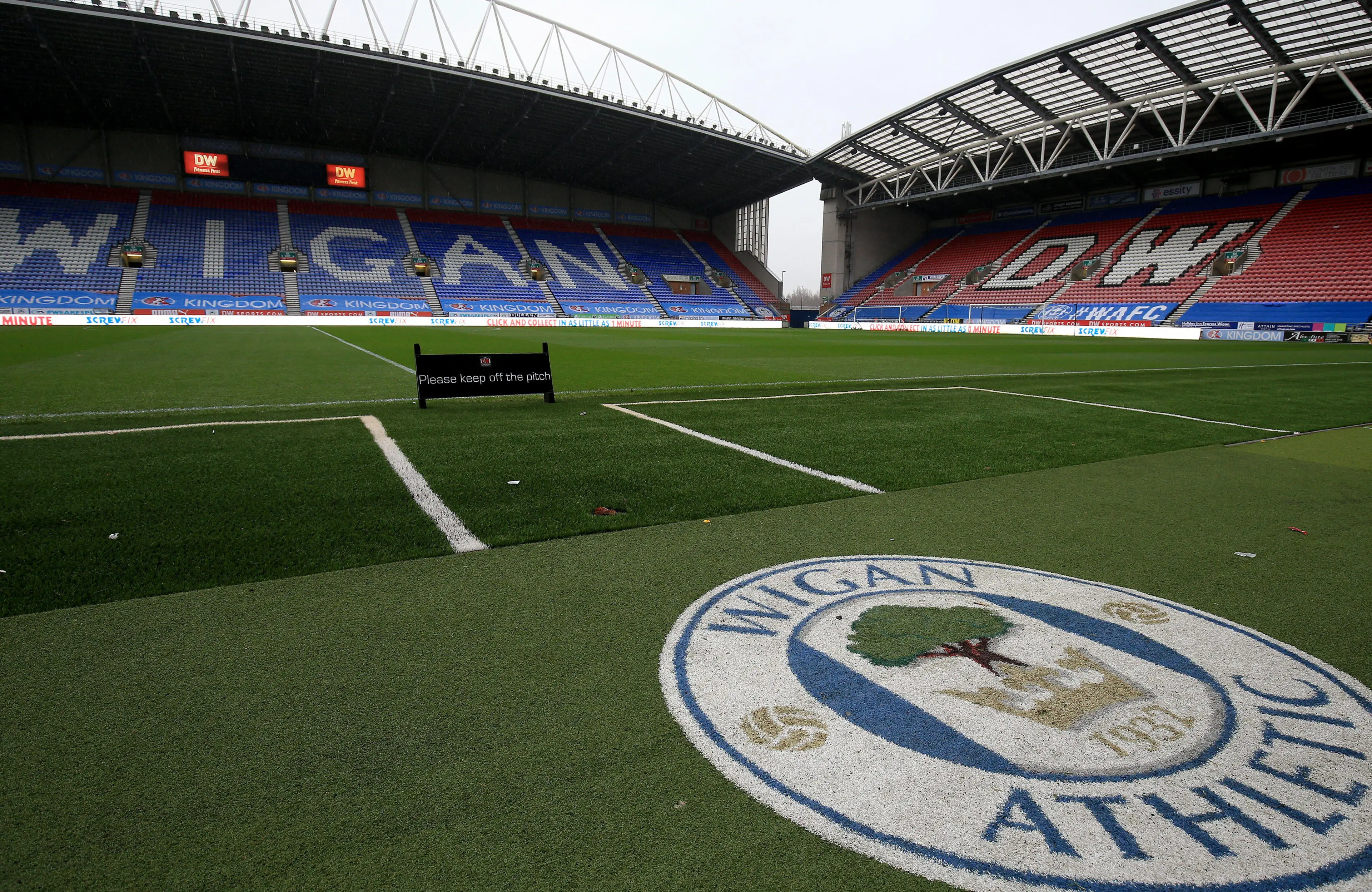 A general view of the DW stadium prior to the Sky Bet Championship game between Wigan Athletic and Derby County