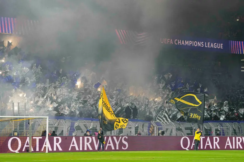 SK Sturm Graz fans during a Champions League Round 4 game, BvB Dortmund v SK Sturm Graz at Signal Luna Park, Dortmund, Germany.